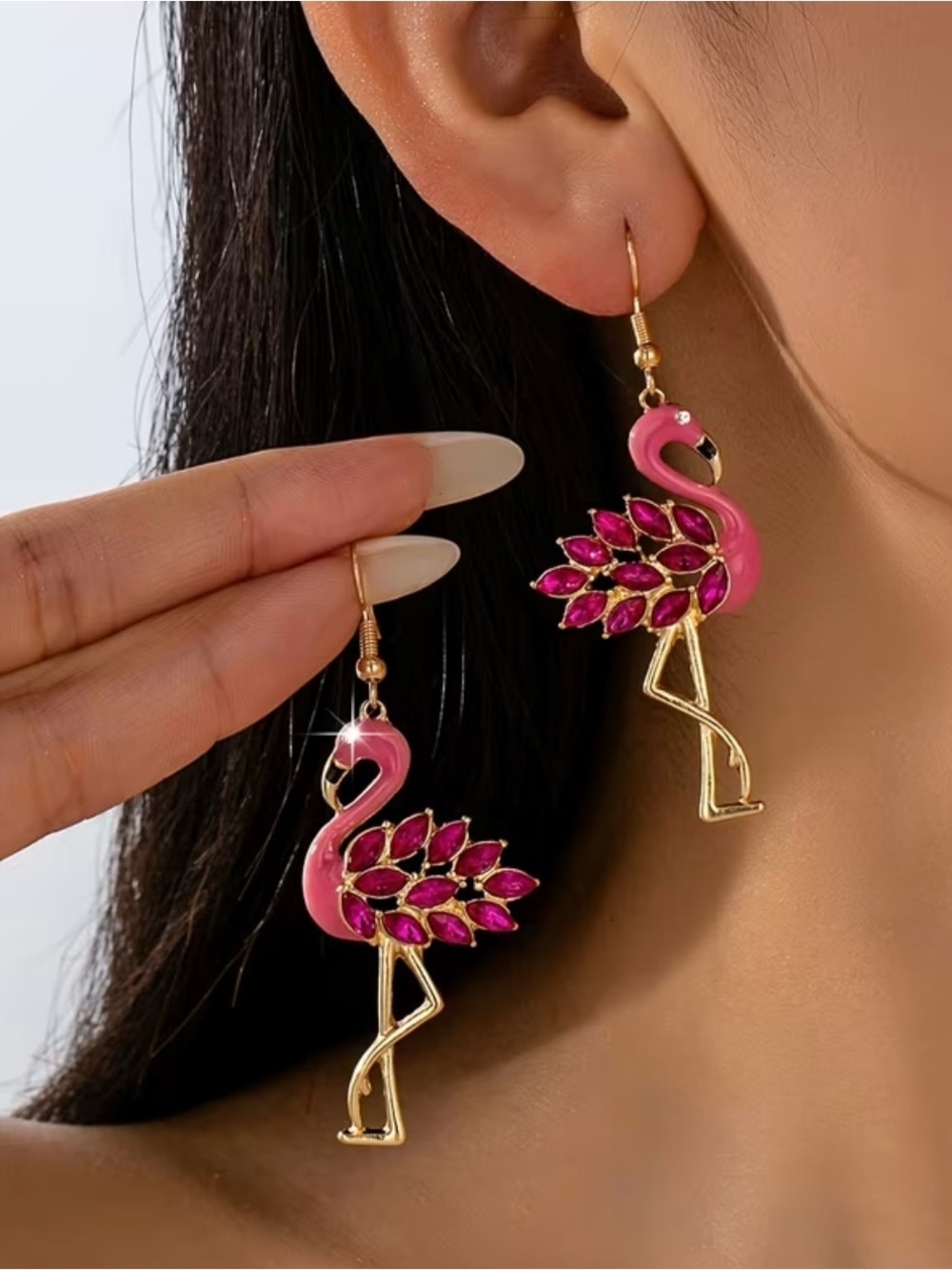 New! Unique Pink Flamingo Drop Earrings for Women - Gold Tone. 🦩 A5-177